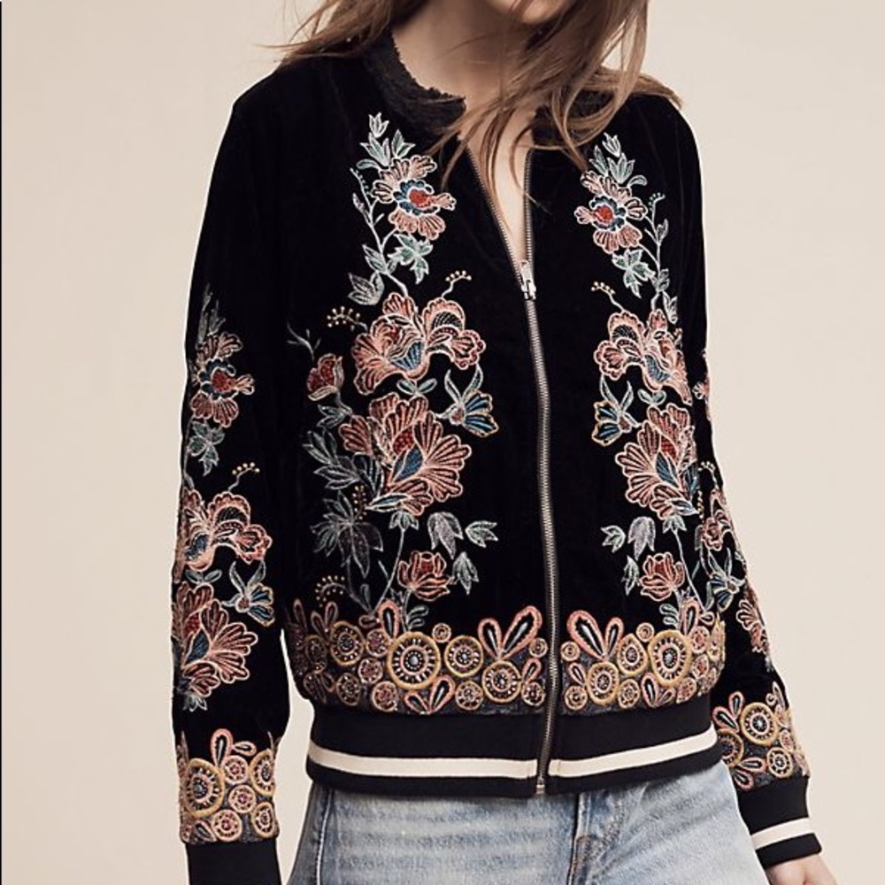 Hallie Embroidered Velvet Bomber Jacket